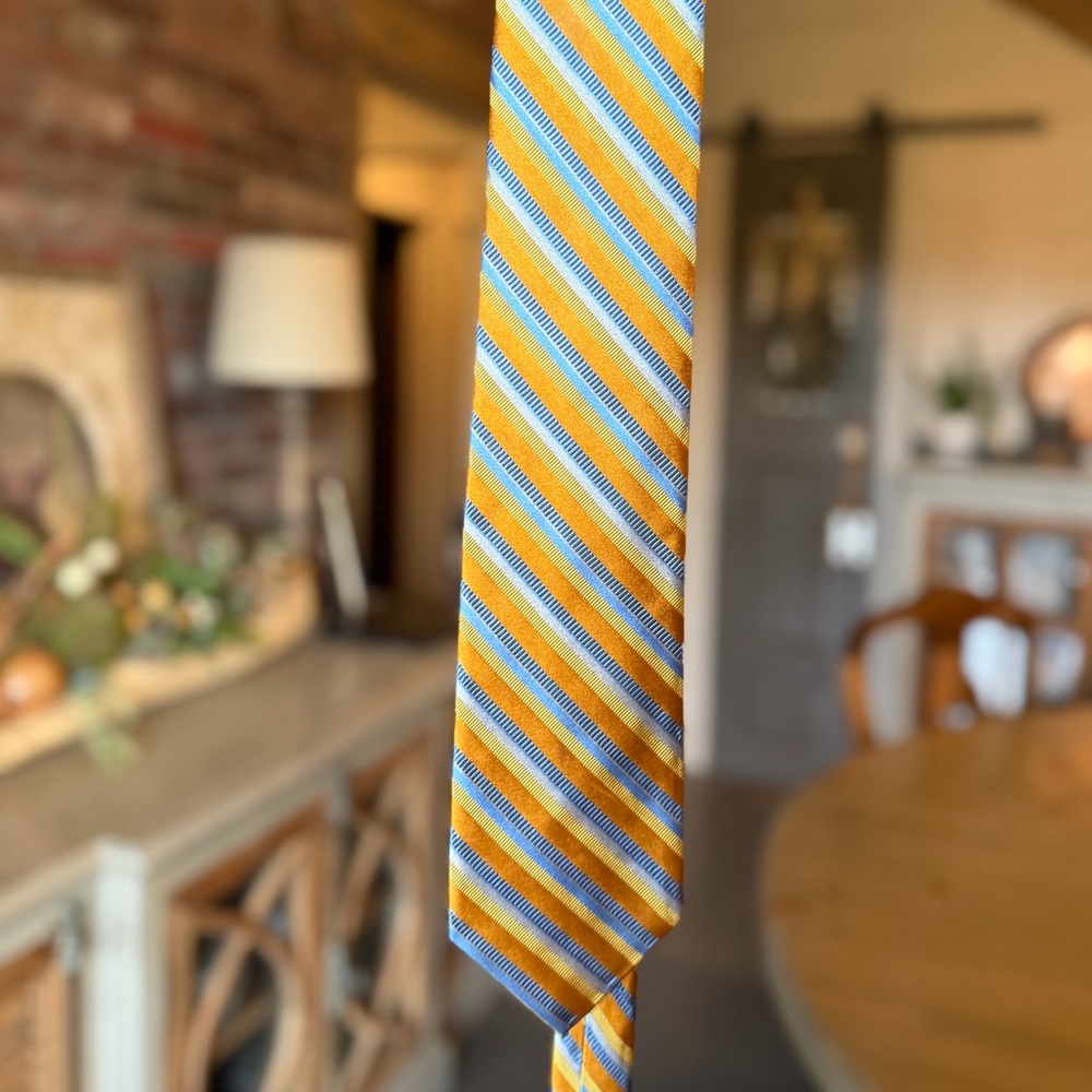 Robert Talbott Gold Yellow and Light Blue Striped Silk Tie